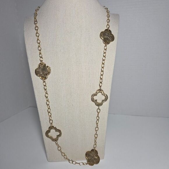 Susan Shaw Triple Plated 24k Gold Clover Necklace Long Chain 16" Handmade - Picture 1 of 12